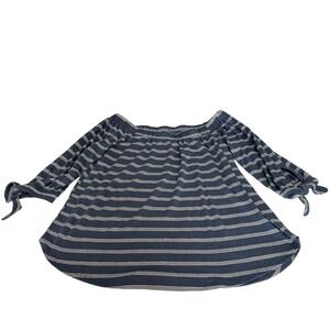 Abercrombie & Fitch Blue White Striped Off the Shoulder Tie Sleeve Top Small